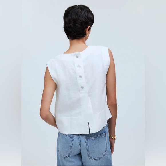 🆕Madewell Bateau-Neck Tank in 100% Linen COLOR Eyelet White Sz Small - Picture 4 of 12
